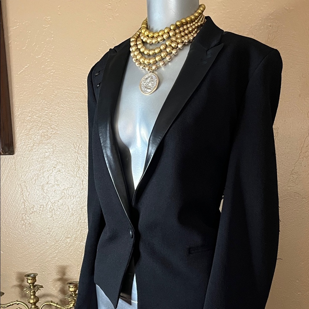 The Kooples Black Blazer with Sleek Leather Accents.  Sz 42 EUC - Picture 4 of 6